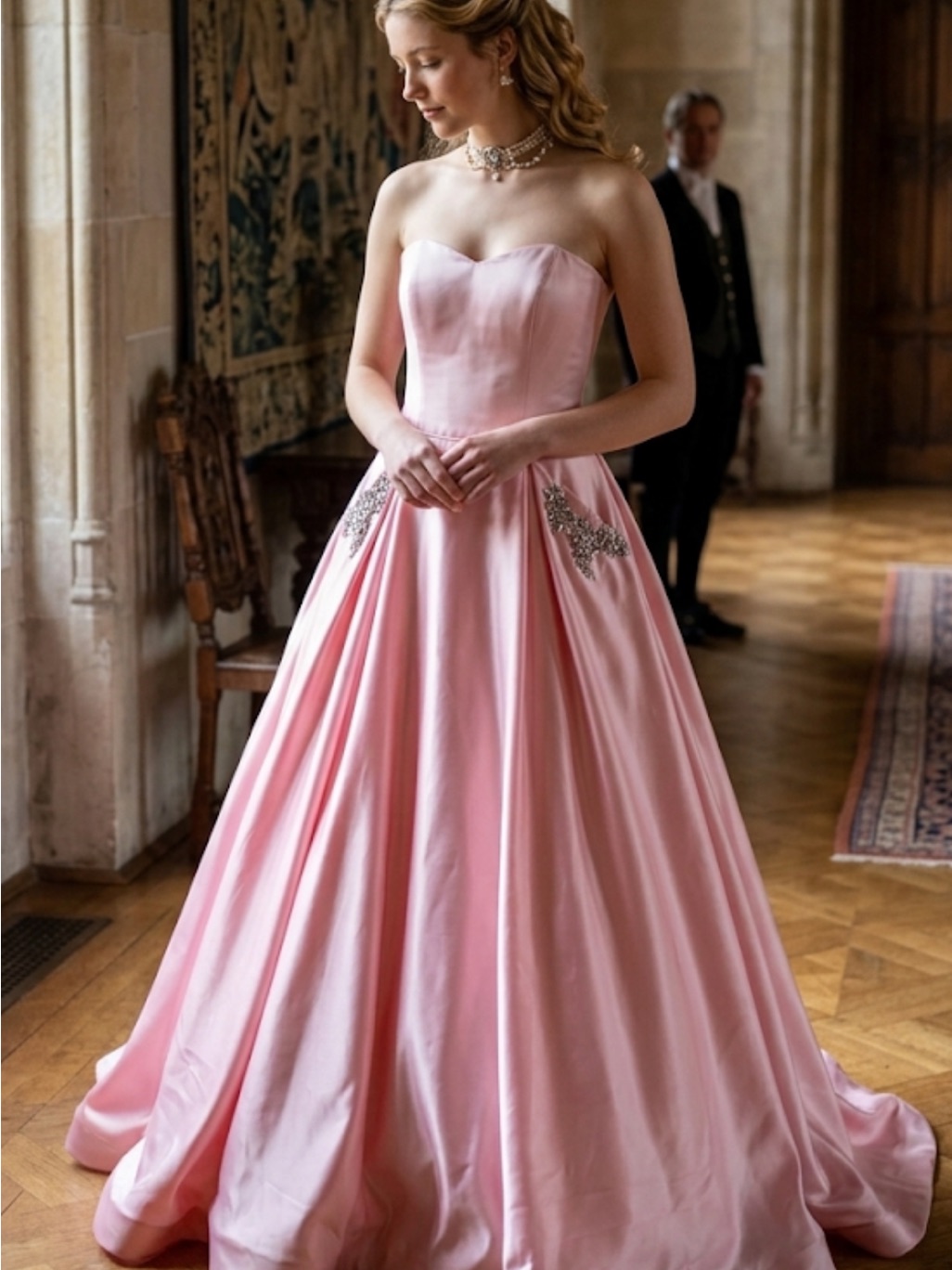 Sherri Hill Strapless Pink Satin Ball Gown Dress